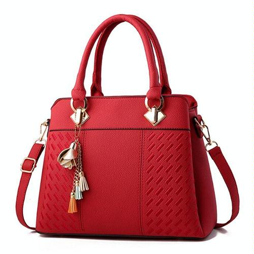V562-F1060205910DBT-202504251728-00 Simple Style Women Leather Crossbody Bag with Tassel Embroidery - Wine Red - Image 1