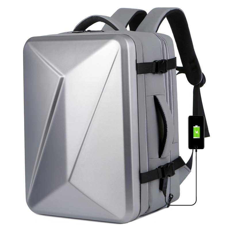 Waterproof Expandable Hard Shell Backpack with Usb Charging - Large Capacity Black - 162 Light Gray