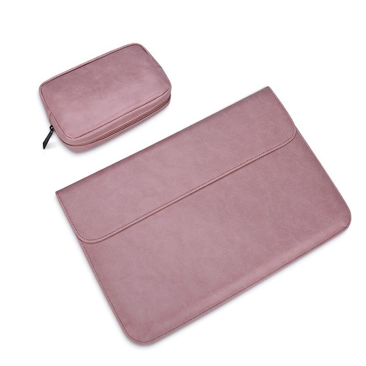 V562-F2010BL-202504021936-00 14.1 Inch Laptop Inner Bag with Magnetic Buckle and Small Bag - Pink Leather - Image 1