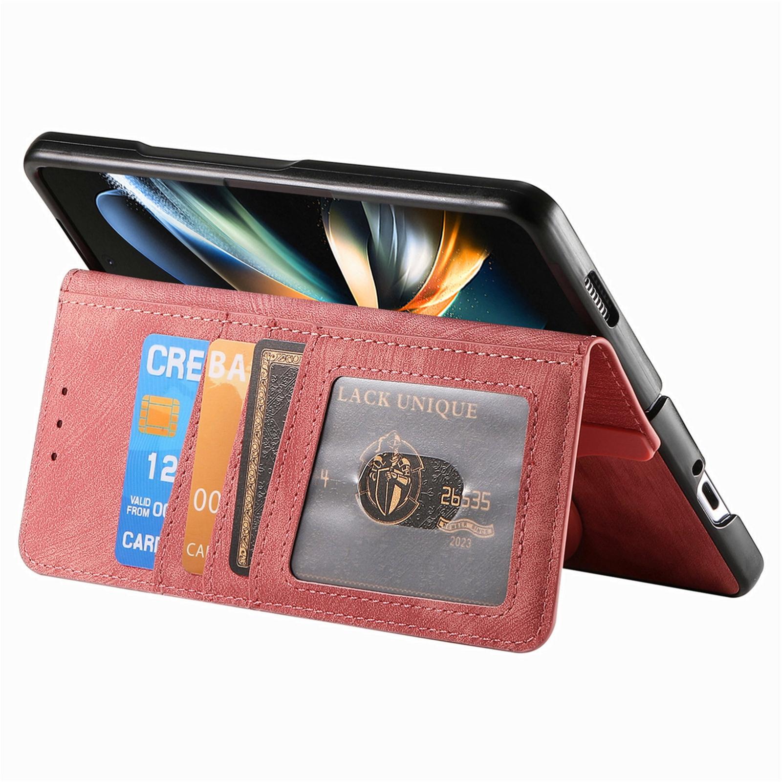 V562-F201844200AYS-202503211446-00 For Samsung Galaxy Z Fold4 5G Vintage Magnetic Wallet Case - Zipper Closure - Pink - Image 1