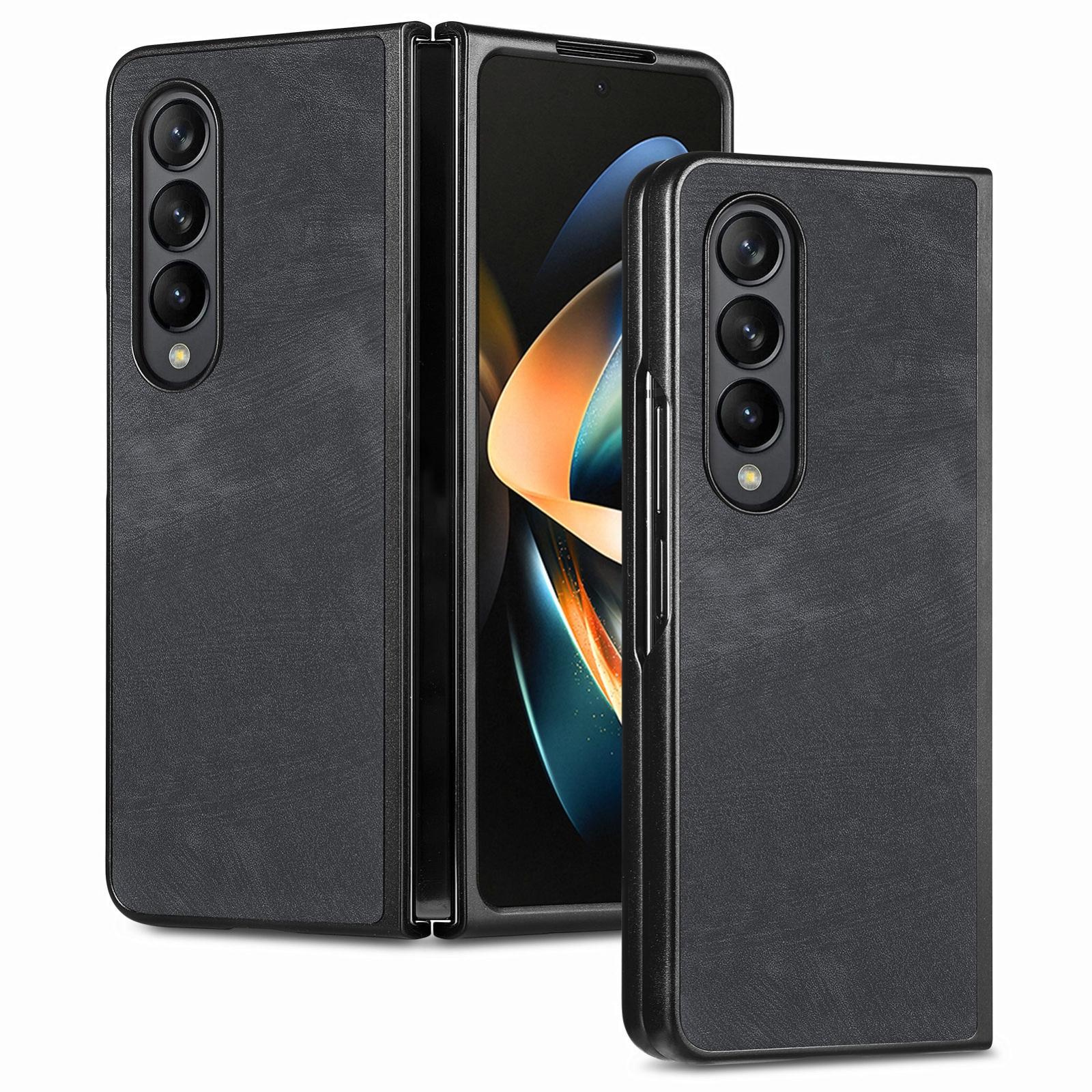 V562-F204738400ADE-202505291247-00 For Samsung Galaxy Z Fold4 5G Pu Back Cover - Solid Colour - Black - Image 1
