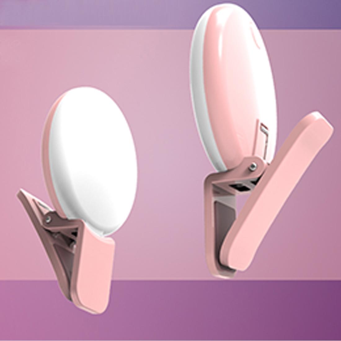 V562-F4705SCS-202502241705-00 Portable Mini Beauty Light for Smartphones - 3 Brightness Levels 9 Led Warm / White - Iphone Galaxy Huawei Xiaomi Lg Htc - Pink - Image 1