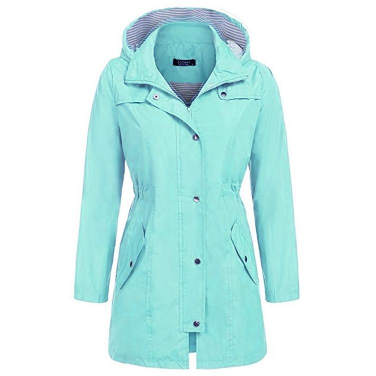 V562-F5057898730DBT-202505262033-00 Casual Women Waterproof Waist Hooded Long Coat - Water Blue - Xxl - Image 1