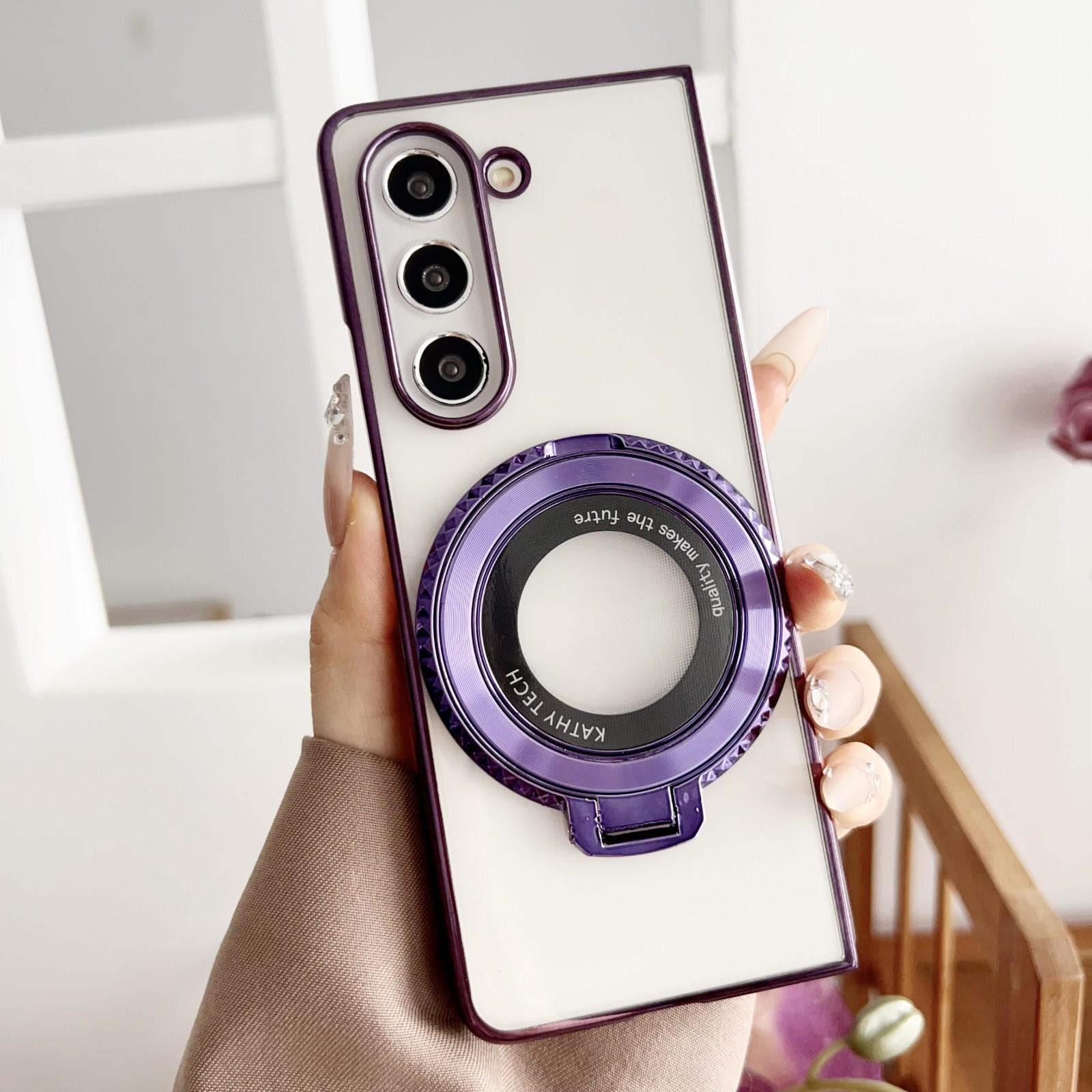 V562-F508093600ADE-202504292100-00 For Samsung Galaxy z Fold4 5G Shockproof Magsafe Holder for Rotating Plating Phone Case - Purple - Image 1
