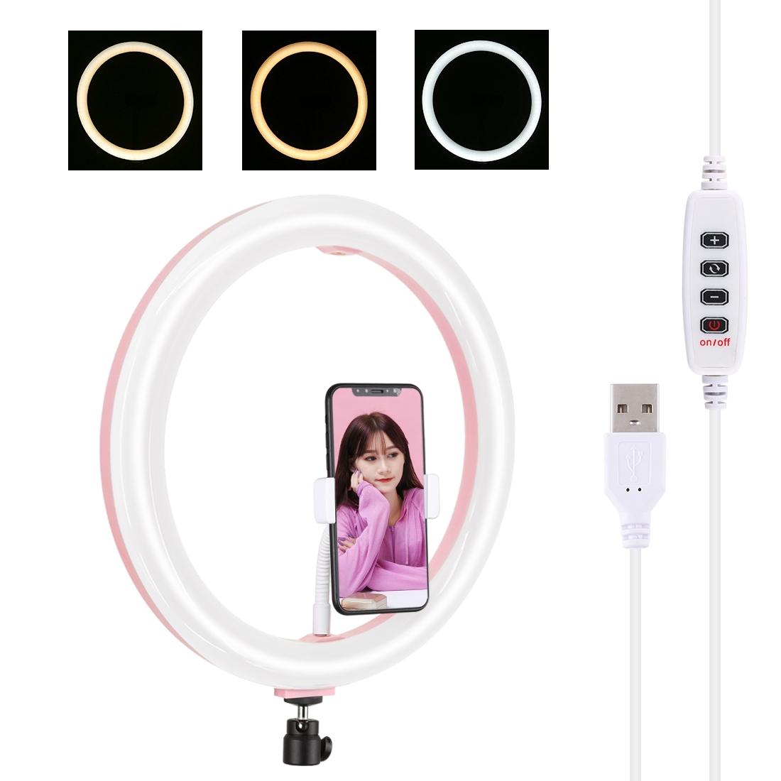 V562-F754UP-202502241655-00 30cm Usb Dual Colour Led Ring Light with Phone Clamp - Pink - Image 1