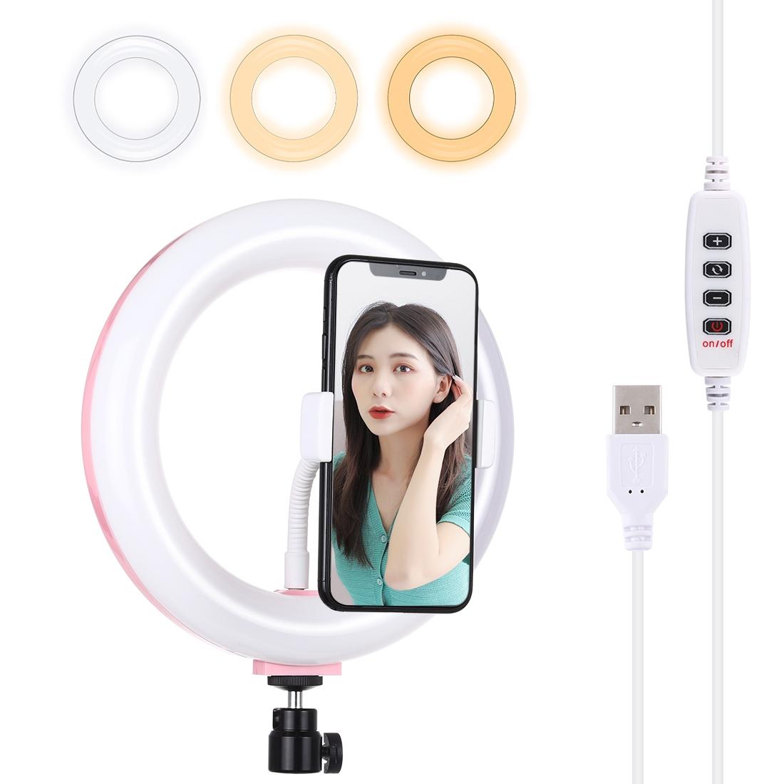 V562-F954UP-219789-00 20cm Usb Dual Colour Led Ring Light with Phone Clamp - Pink - Image 1