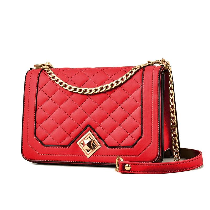 V562-G1014522060DBT-202505191626-00 Chic One Shoulder Chain Bag With Diagonal Rhombus Design - Dark Red - Image 1