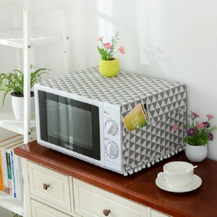 V562-G1056977230DBT-202503031841-00 Universal Cotton Linen Microwave Dust Cover - Grey Triangle - Image 1