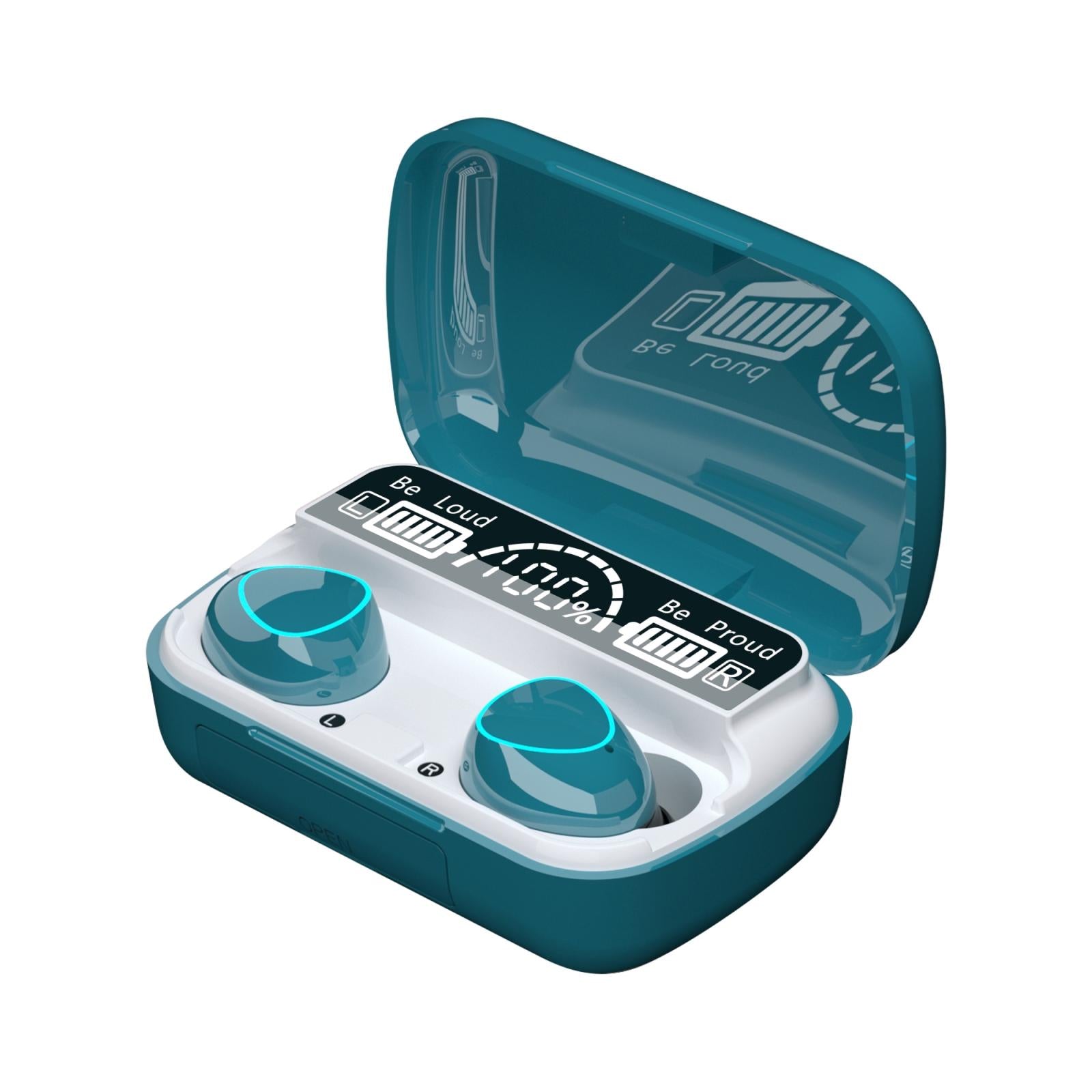 V562-G2570D6PI-202505222110-00 Wireless Bluetooth 5.0 Earphones with Digital Display and Charging Box - Green - Image 1