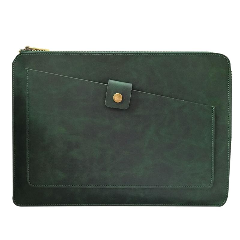 V562-G2896BL-202504022111-00 Premium Leather Business Laptop Bag With Zipper - Universal Fit - Green - Image 1