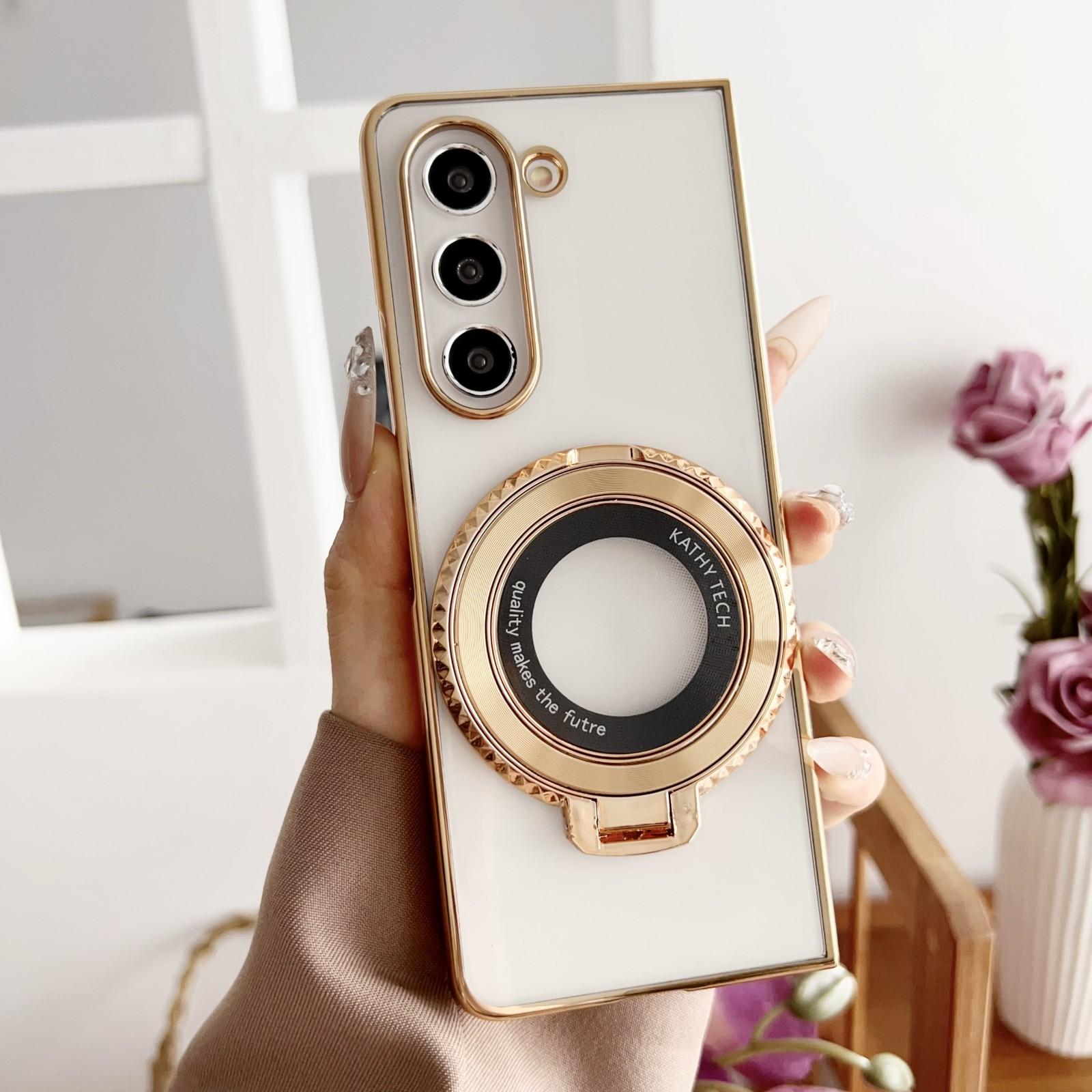 V562-G508093600ADE-202504292106-00 For Samsung Galaxy z Fold4 5G Shockproof Magsafe Holder for Rotating Plating Phone Case - Gold - Image 1