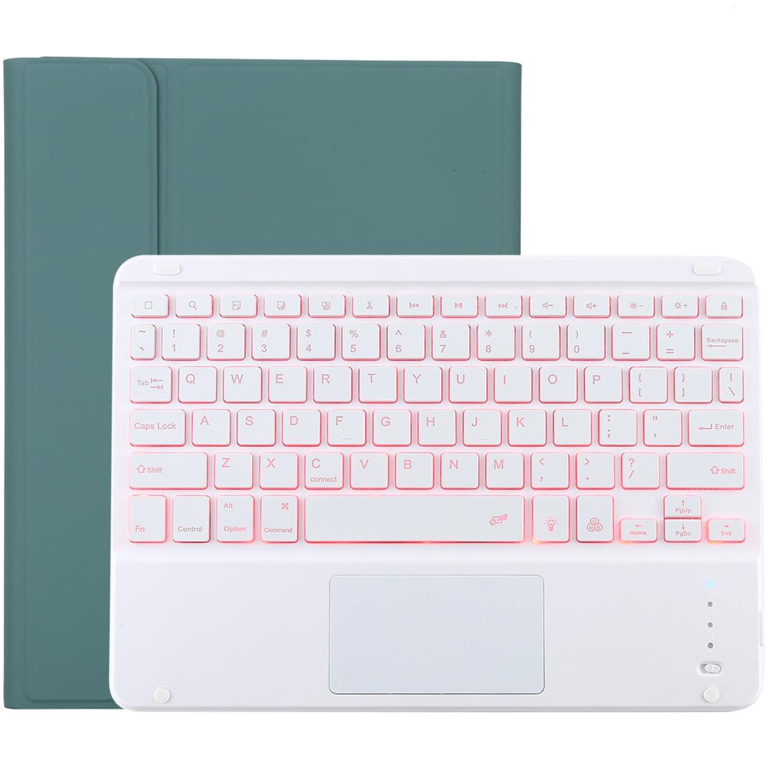 V562-GD1065ORPI-202504291842-00 Bluetooth Tablet Case For Ipad 10.2 / Ipad Air 2019 With Touch Pad & Backlight & Pen Holder - Detachable - Dark Green - Image 1