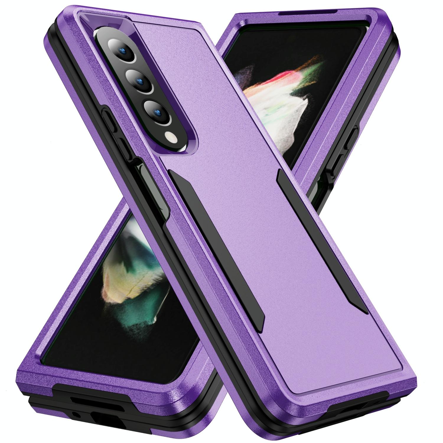 For Samsung Galaxy Z Fold4 5G Shockproof Pc Tpu Case - Purple + Black