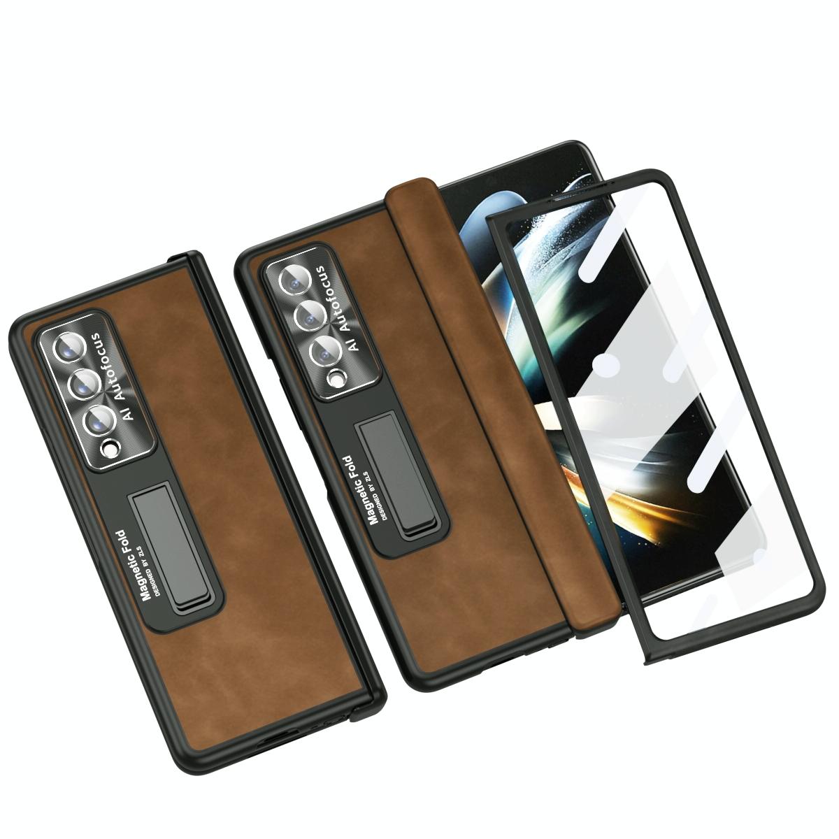 V562-H208550400ADE-202505221936-00 For Samsung Galaxy Z Fold4 5G Napa Texture All-In-One Phone Case - Brown - Image 1