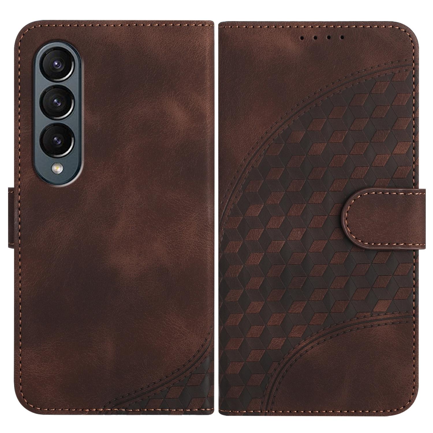 V562-H309360600ADE-202503211406-00 For Samsung Galaxy Z Fold4 5G Embossed Elephant Head Phone Case With Lanyard - Coffee - Image 1