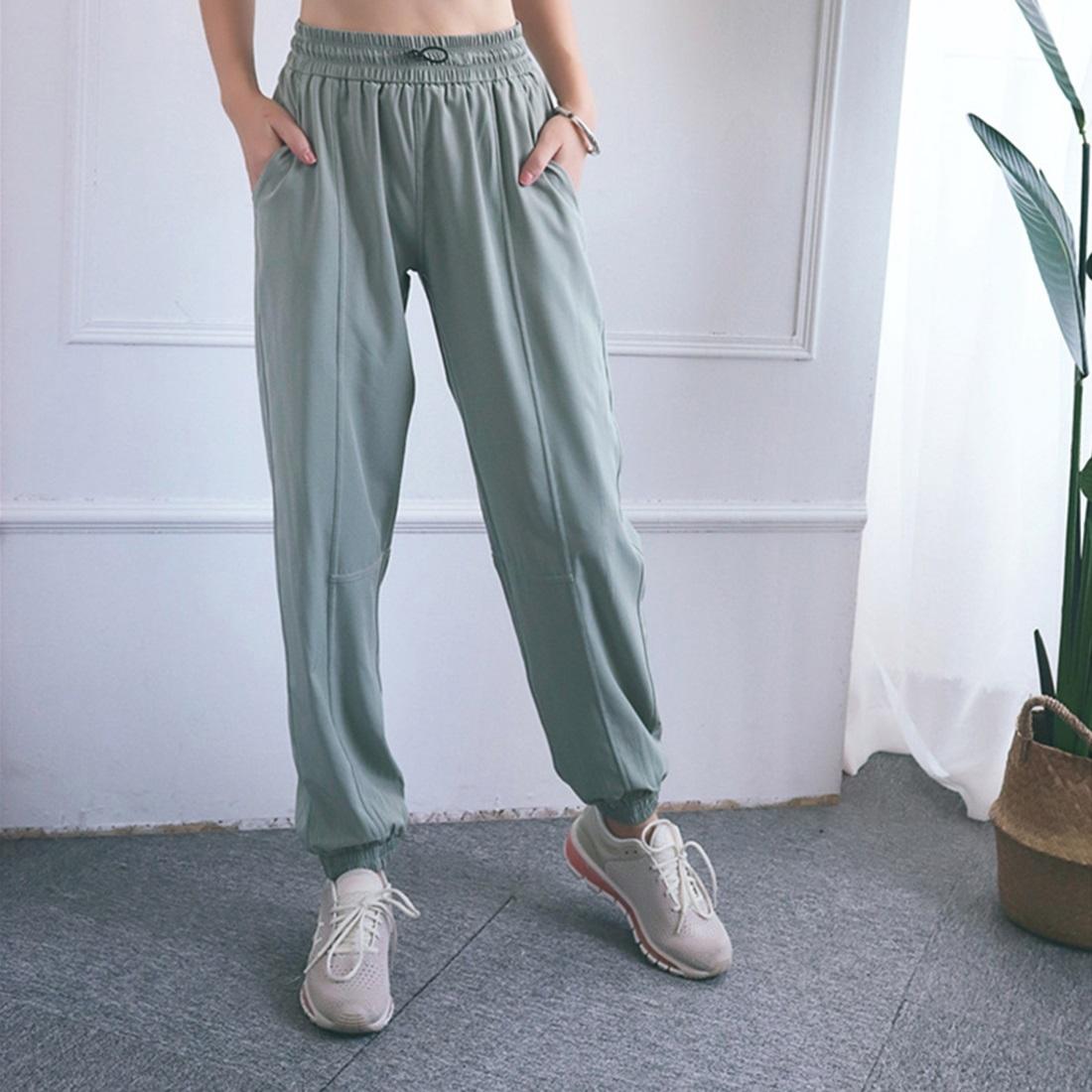 V562-HA01666054YZ-202503261945-00 High Waist Drawstring Fitness Pants Black Size L - Water Moss Colour L - Image 1