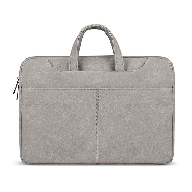 V562-HL5325BL-202502281815-00 Waterproof Portable One-shoulder Handbag for 14.1 Laptops with Magic Stick & Suitcase Belt - Pu Leather Zipper Hidden Strap - Light Grey - Image 1