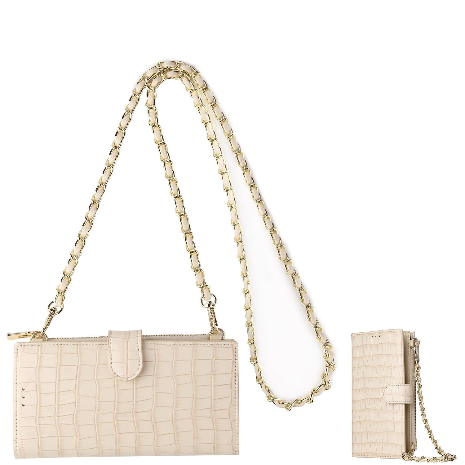 V562-I1048192060DBT-202505191511-00 Long Crossbody Mini Shoulder Bag For Coins & Phone - Beige - Image 1