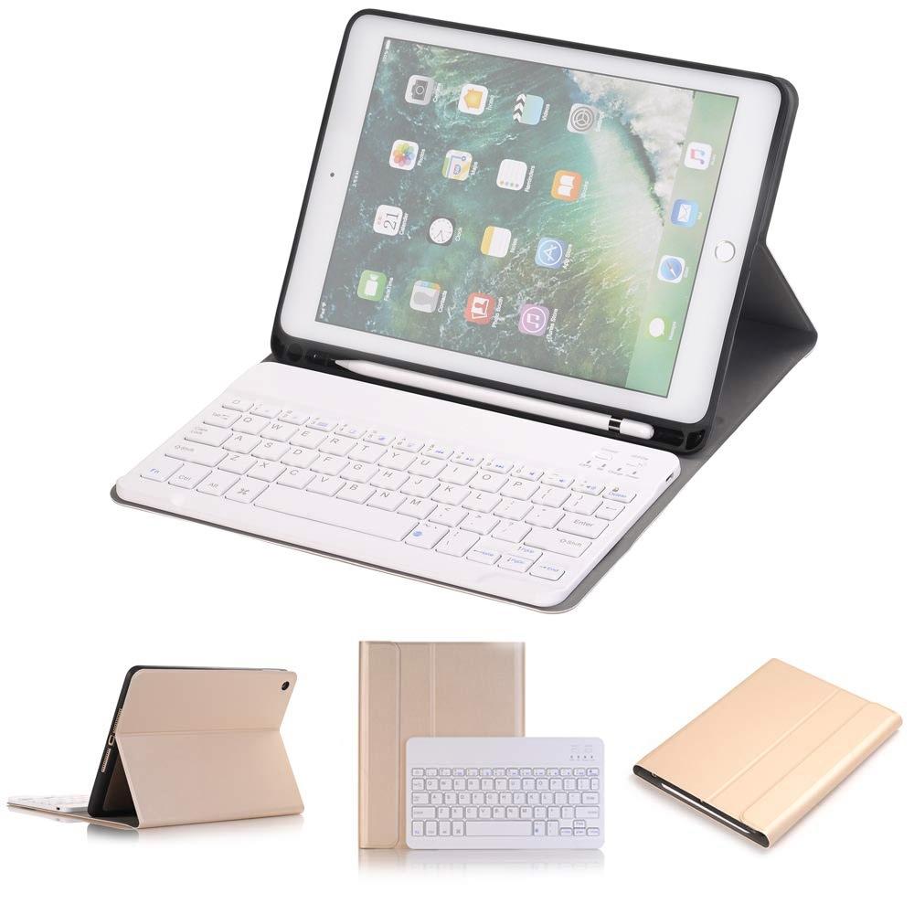 V562-J7100D7PI-202504291859-00 Bluetooth Keyboard & Leather Tablet Case For Ipad Pro / Air 9.7 With Detachable Design & Pencil Holder - Gold - Image 1