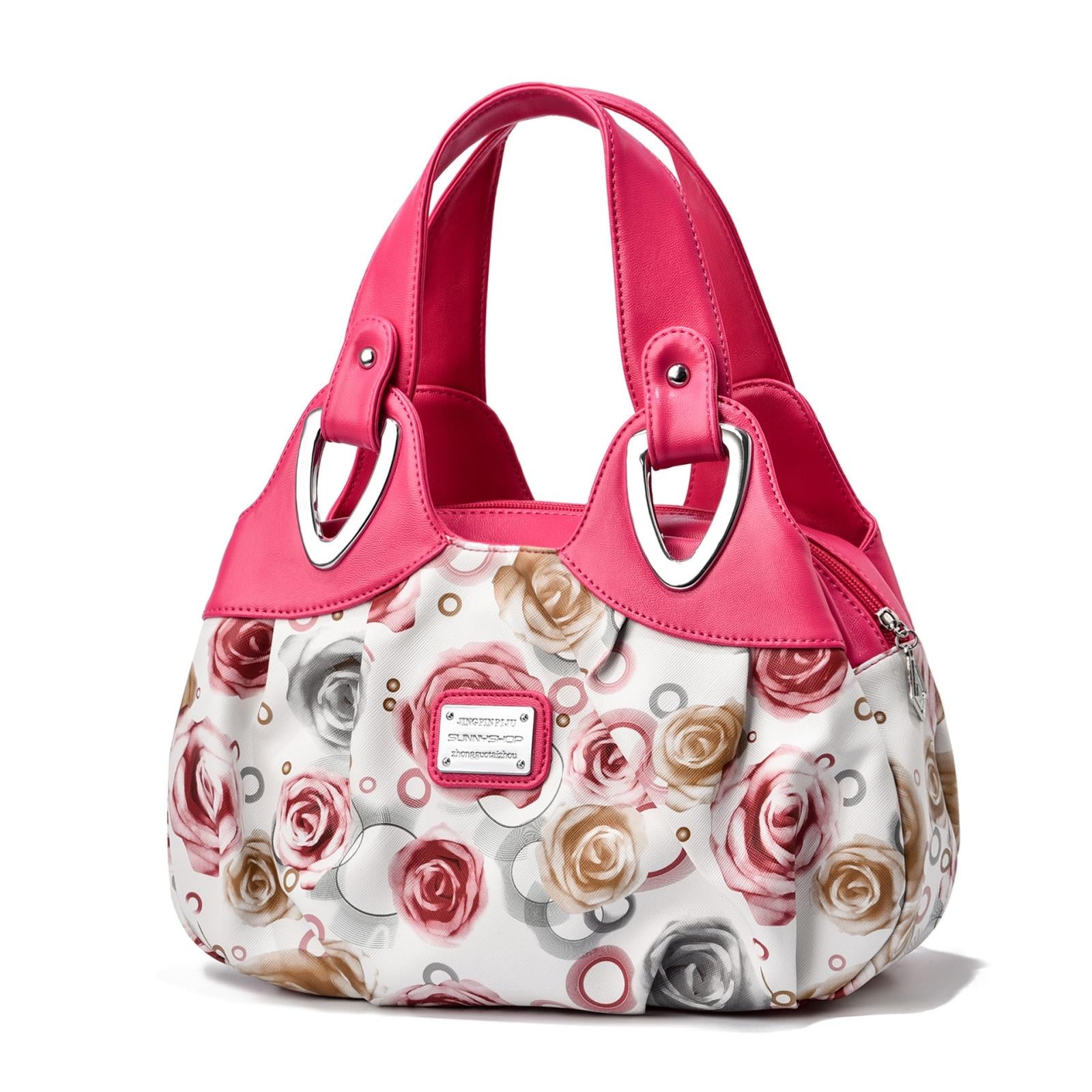Soft Leather Women Handbag - Rose Red Handle Rose