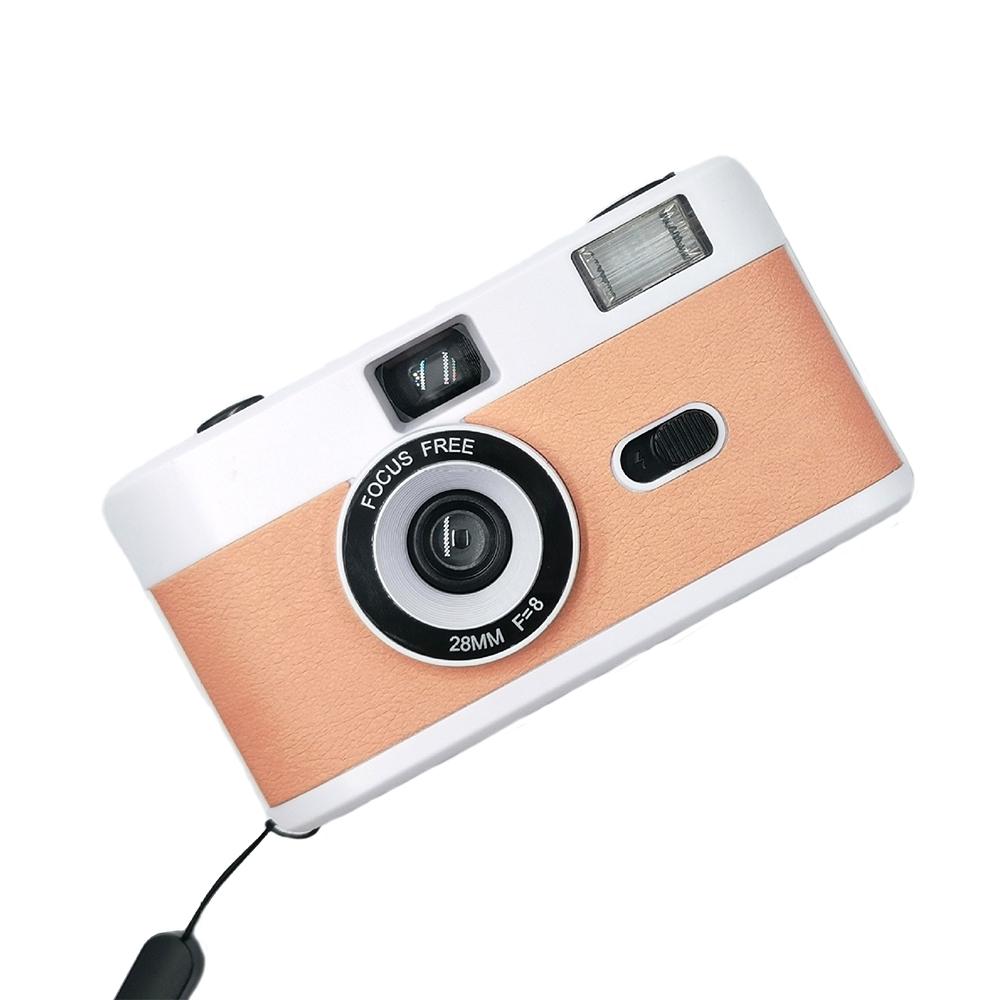 V562-L1055123060DBT-202502241415-00 Retro Manual Reusable Film Camera for Kids - no Film - White + Pink Orange - Image 1