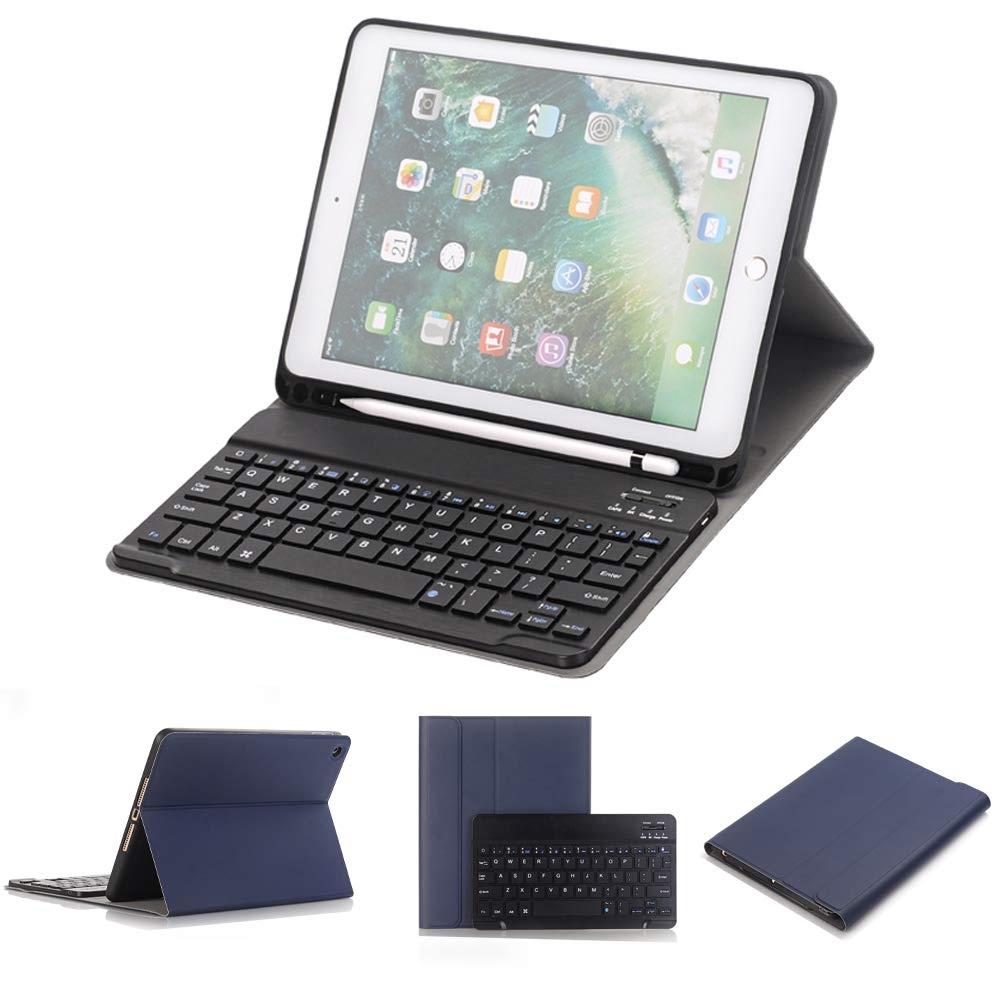 V562-L7100D7PI-202504291859-00 Bluetooth Keyboard & Leather Tablet Case For Ipad Pro / Air 9.7 With Detachable Design & Pencil Holder - Blue - Image 1