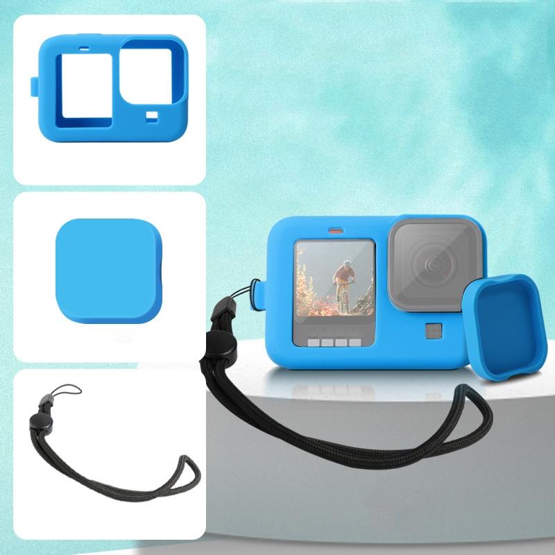 V562-L8501ACD-220320-00 Silicone Case with Wrist Strap and Lens Cover for Gopro Hero10 / 9 - Blue - Image 1