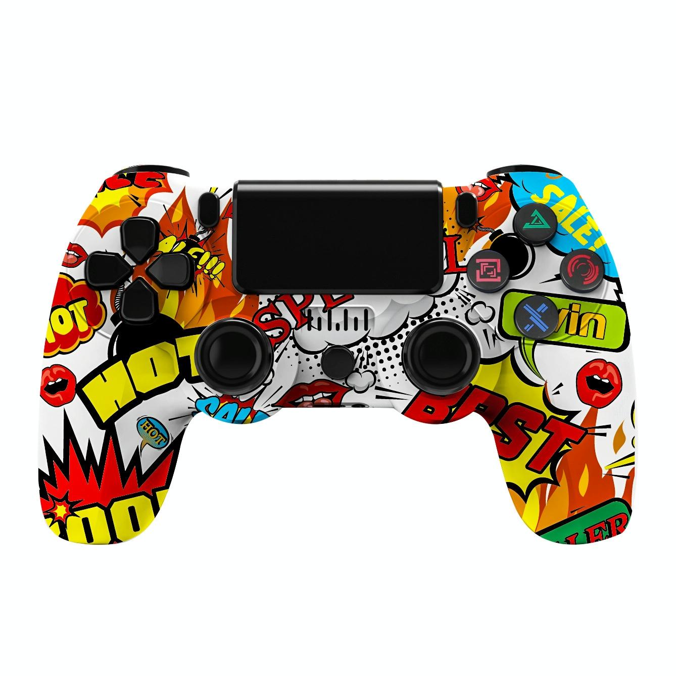V562-O1025163060DBT-202503201946-00 Wireless Bluetooth Game Controller for Ps4 with Dual Vibration and Light Strip - Flame - Image 1