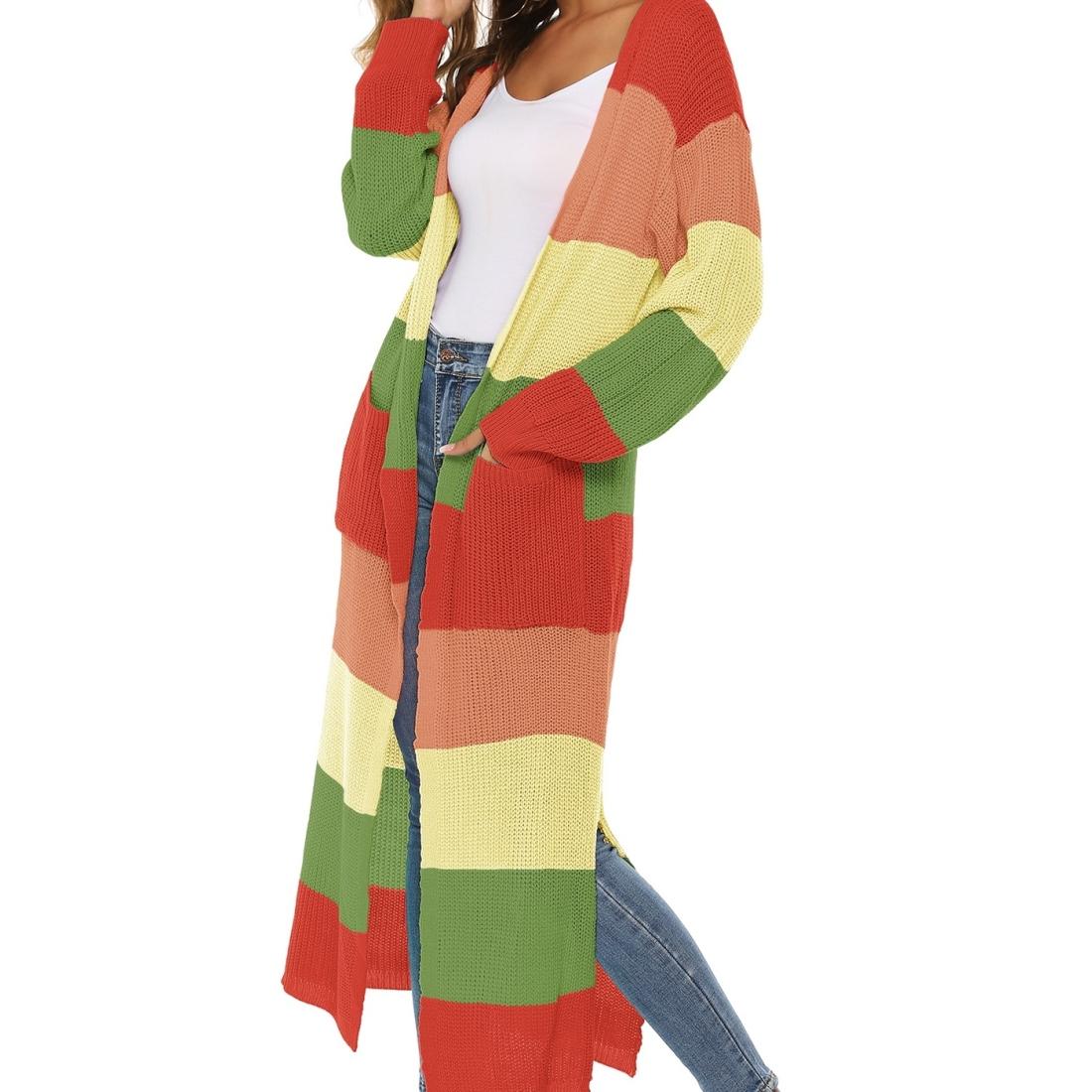 V562-PA31628542YZ-202505262021-00 Contrast Striped Knit Sweater Blue Pink - L - Orange Green S - Image 1