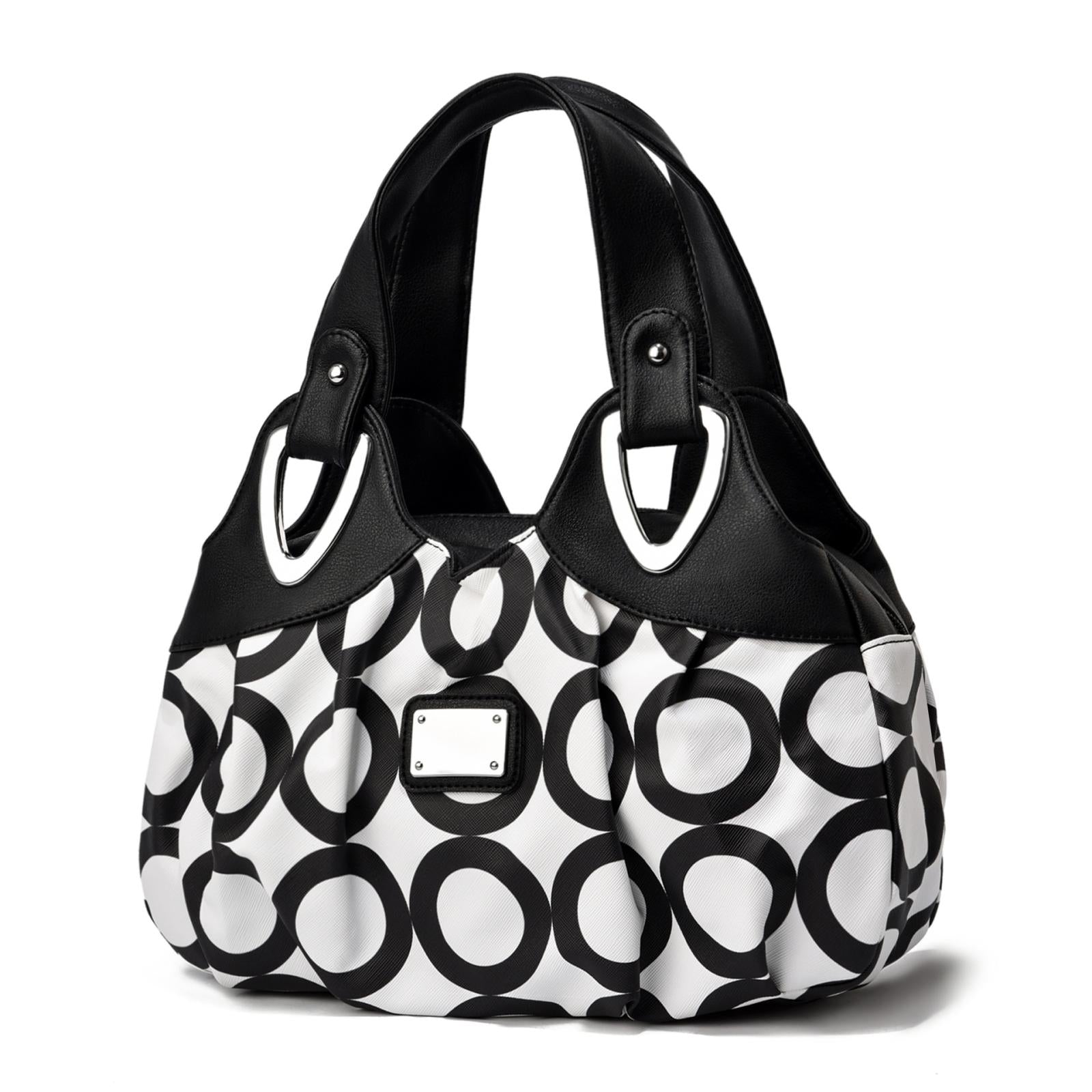 V562-Q1094522060DBT-202504251707-00 Soft Leather Women Handbag - Black Handle Circle Pattern - Image 1