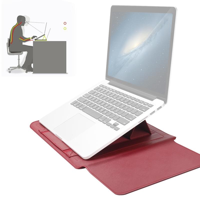 V562-R1901CBM-202504022006-00 Universal 4-In-1 Laptop Bag Set Waterproof Pu Leather Handle Stand Pen Holder Winders Mouse & Charger Bags - 13 / 14 Inch - Red - Image 1