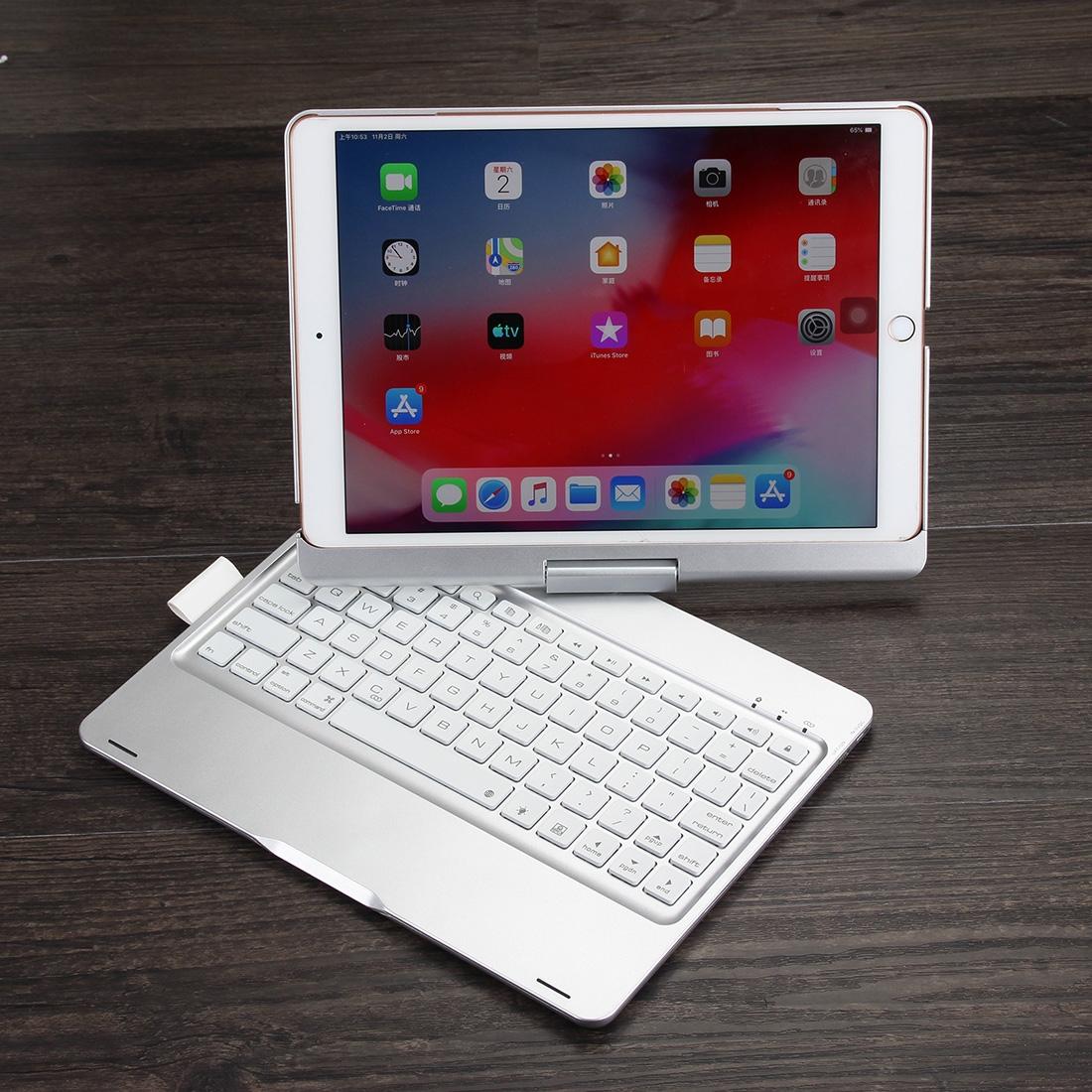 V562-S3350D6PI-202504292017-00 Rotatable Bluetooth Keyboard Leather Case For Ipad 10.2 With Backlit Pen Slot - Silver - Image 1