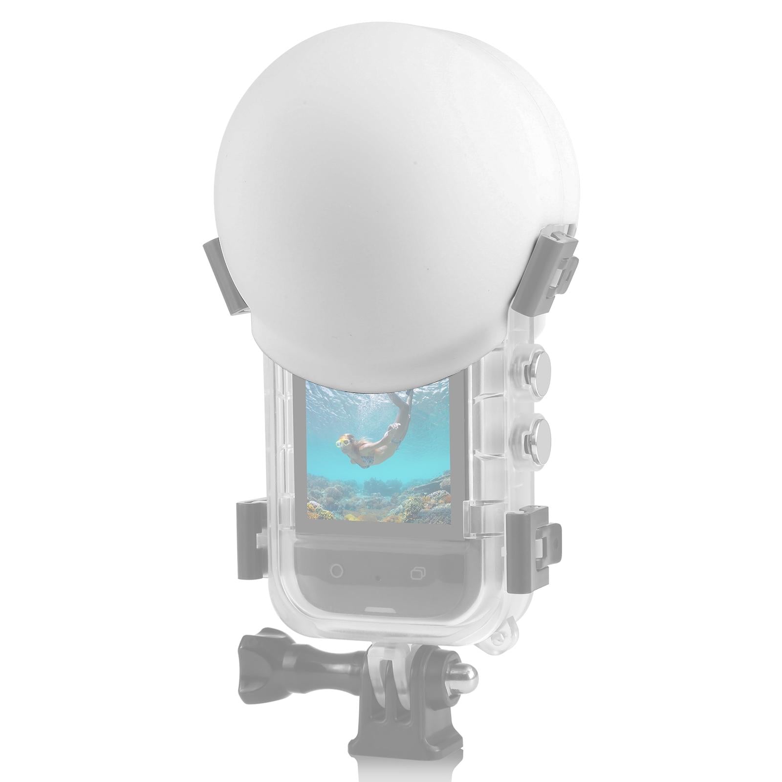 V562-W198UP-202502241705-00 Silicone Dive Case Lens Guard for Insta360 X3 / X4 - Invisible and Protective - White - Image 1