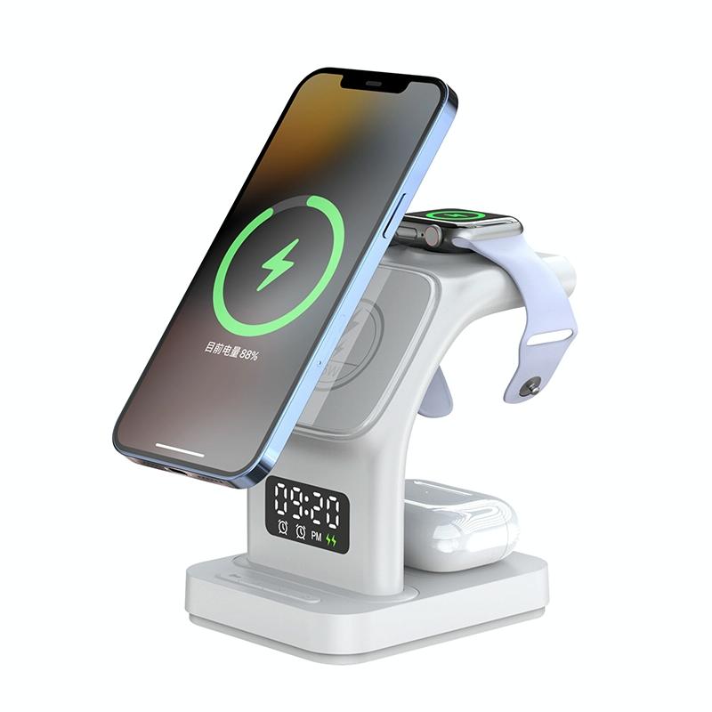 V562-W2231G8PI-202504211940-00 15W Magnetic Wireless Charger With Clock - White - Image 1