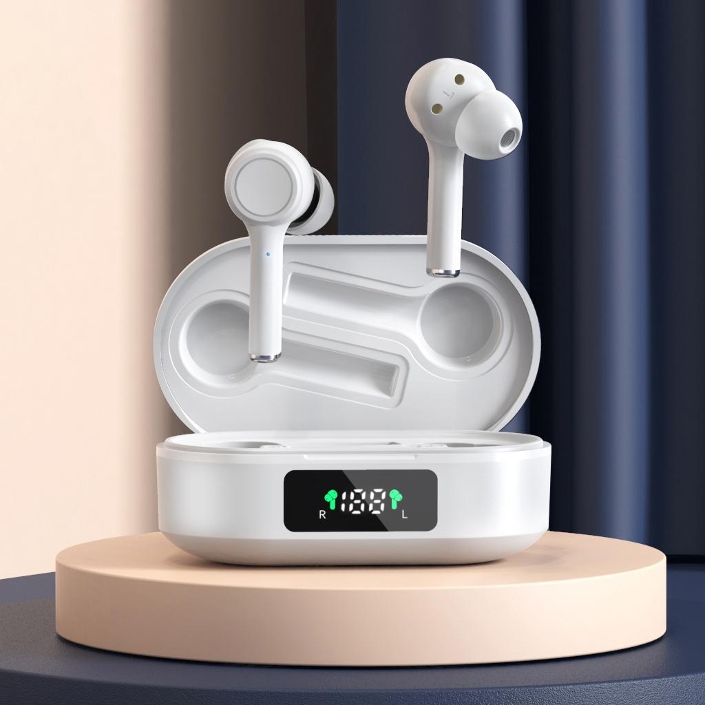 V562-W3180D6PI-202505222031-00 Wireless Bluetooth 5.0 Earphone with Digital Display and Noise Reduction - White - Image 1