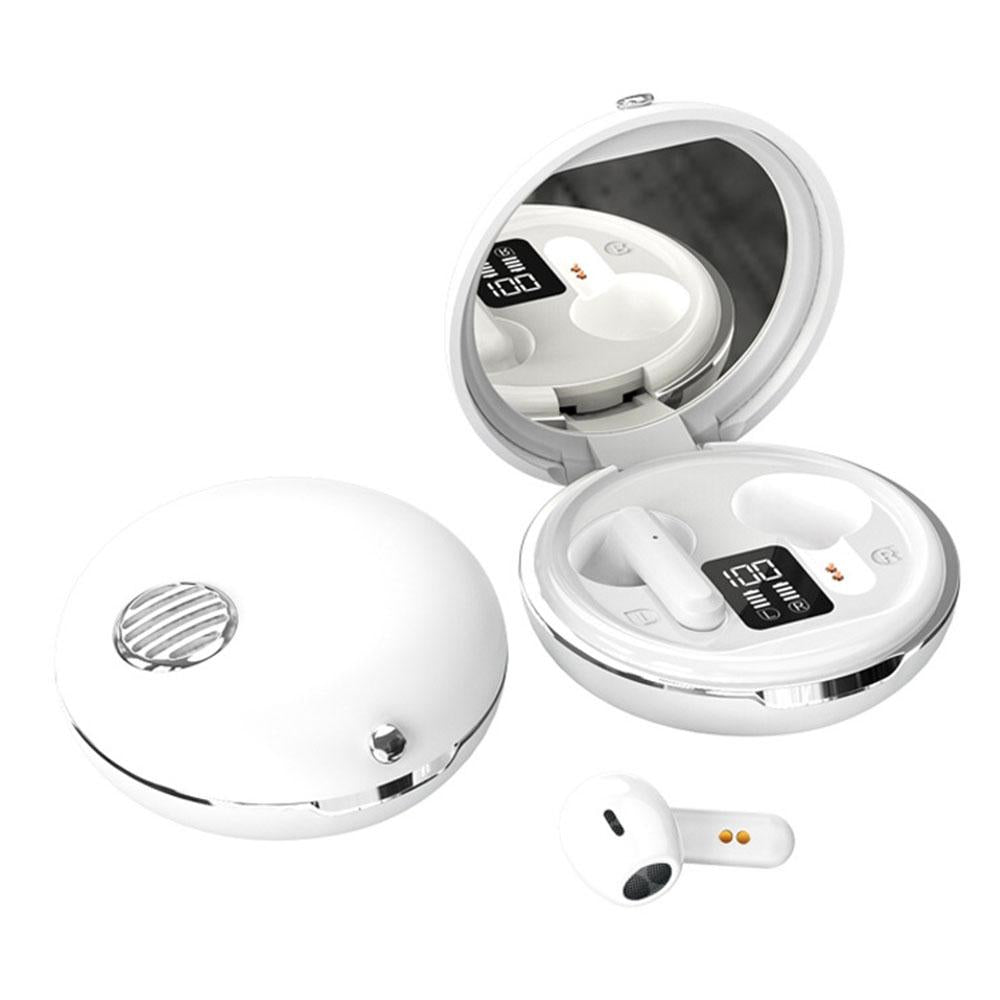 V562-W8989D6PI-202505222107-00 Wireless Hifi Stereo Earphones with Charging Case and Make-up Mirror - White - Image 1