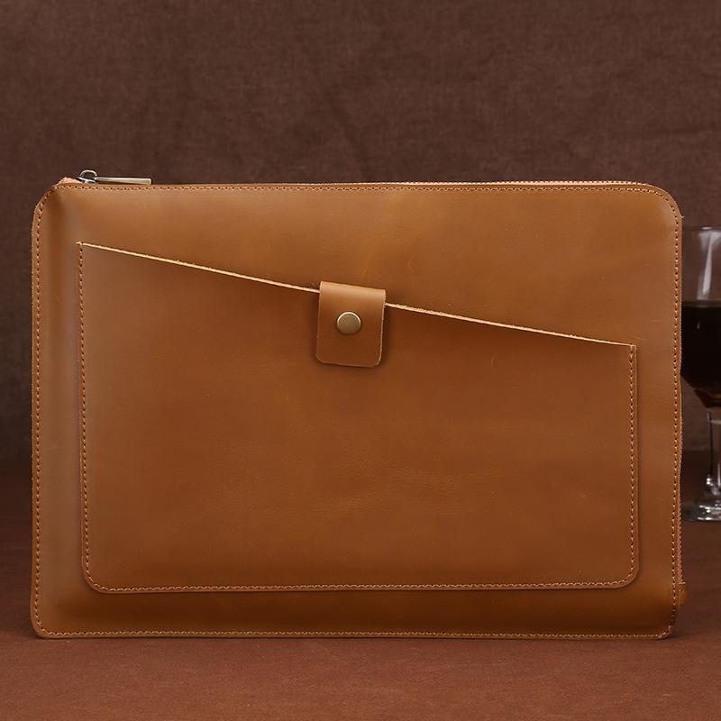 V562-Y1896BL-202504021945-00 Premium Leather Business Laptop / Tablet Zipper Bag - Universal Fit - Yellow - Image 1