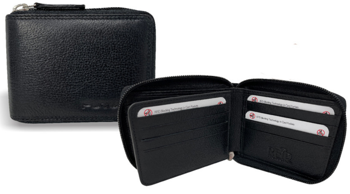V563-00242L-BLACK-167426-00 Futura Leather Zip Around Mens Genuine Leather Wallet w/ RFID Protection - Black - Image 1