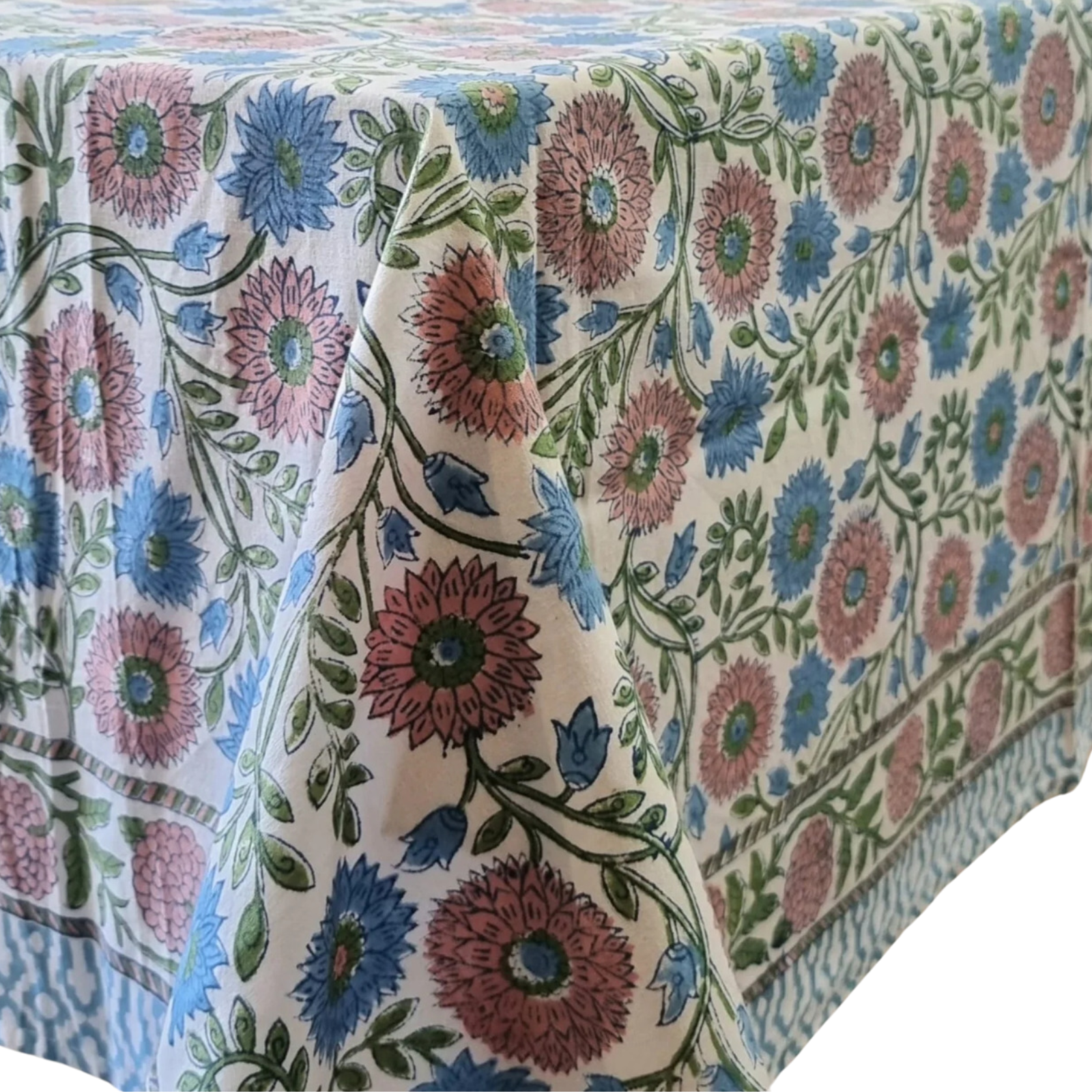 V563-0084-173993-00 Kolka Kumudani Hand Block-Printed Tablecloth - Pink - Image 1
