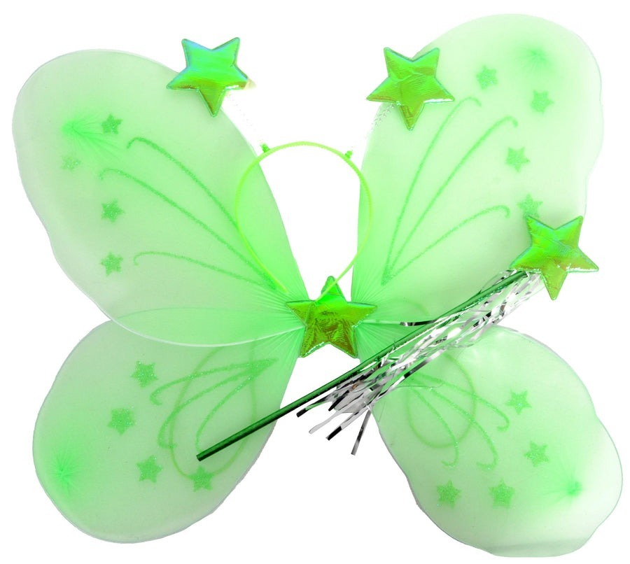 V563-10420-08-213043-00 Girls Kids Angel Fairy Butterfly Wing Fancy Princess Party Costume Prop - Green - Image 1