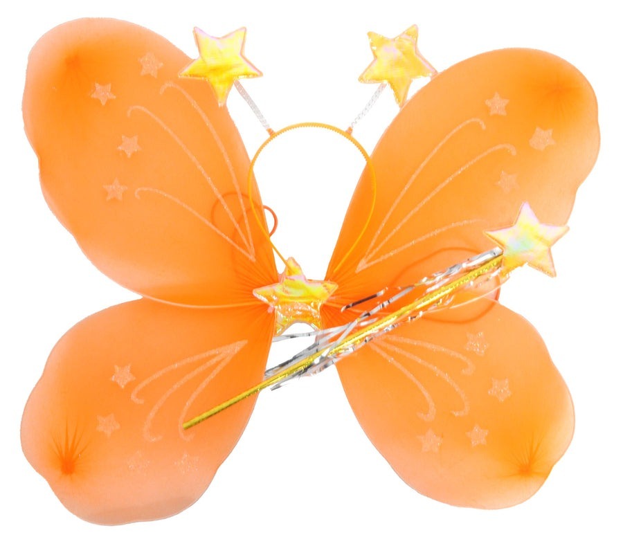 V563-10420-10-213045-00 Girls Kids Angel Fairy Butterfly Wing Fancy Princess Party Costume Prop - Orange - Image 1