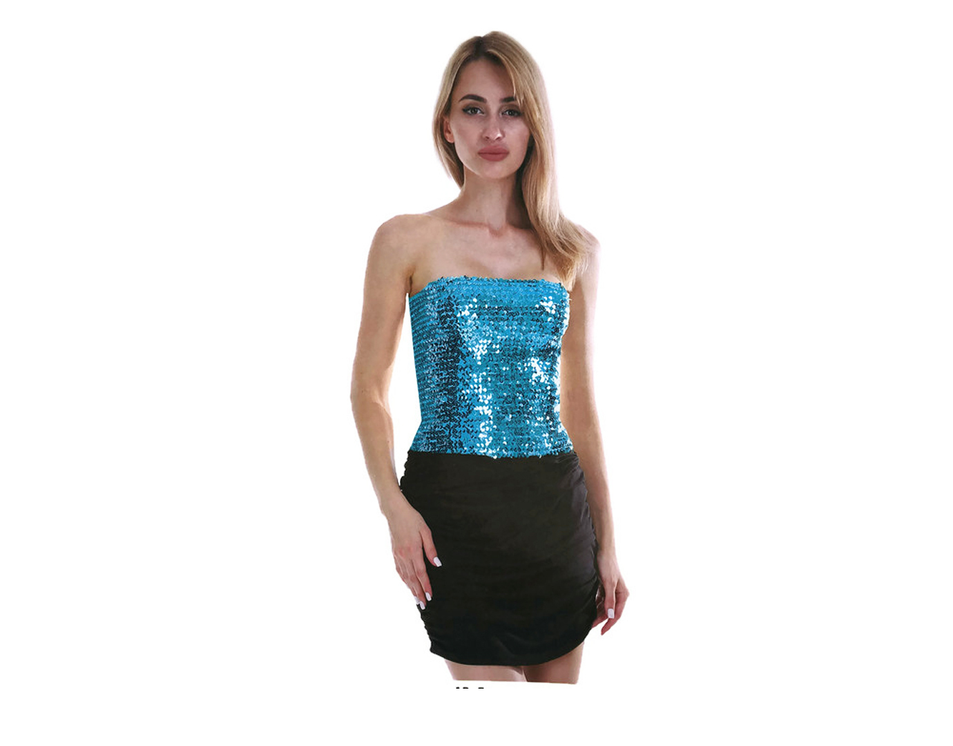 V563-12086-LIGHTBLUE-202503052110-00 Womens SEQUIN BANDEAU CROP TOP Sparkling Sparkly Costume Tube - Light Blue - Image 1