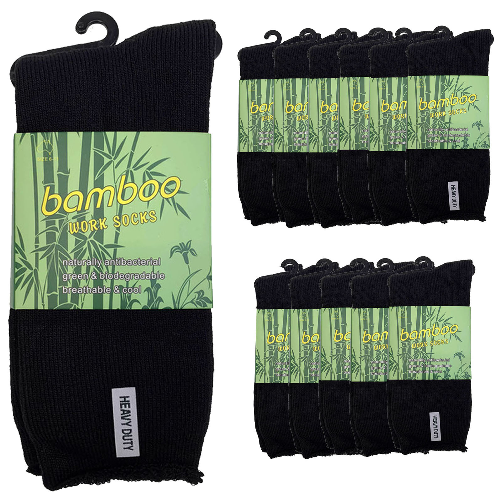 V563-12BSOX-BLK-SIZE6-11-202503030916-00 12 Pairs PREMIUM BAMBOO SOCKS Mens Heavy Duty Thick Work Socks Cushion BULK - Black - 6-11 - Image 1