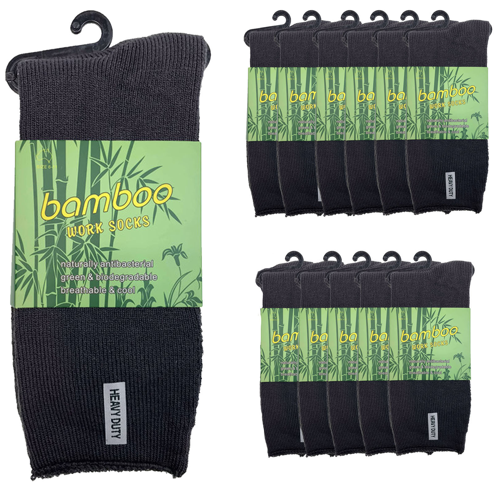 V563-12BSOX-CHRCLGRY-SIZE6-11-202503030916-00 12 Pairs PREMIUM BAMBOO SOCKS Mens Heavy Duty Thick Work Socks Cushion BULK - Charcoal Grey - 6-11 - Image 1