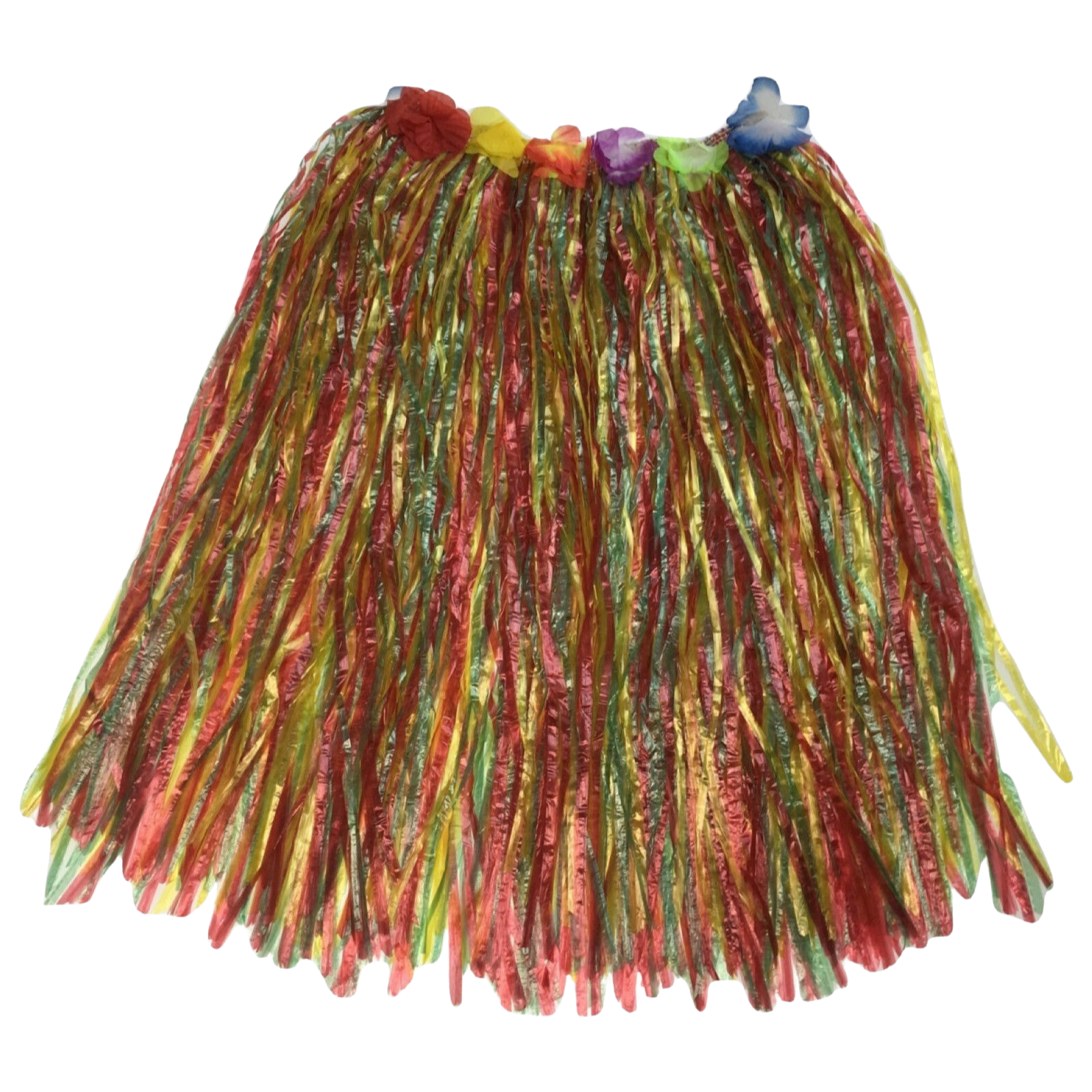 V563-13370-RAINBOW-184704-00 60cm HAWAIIAN HULA SKIRT Tropical Costume Dress Lei Grass Flower Party Adult - Image 1
