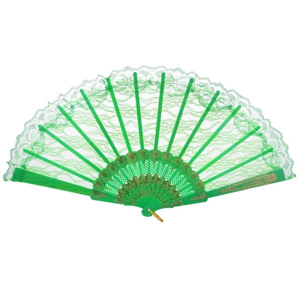 V563-13700-GRN-202503052135-00 LACE FAN Hand Folding Wedding Party Bridal Spanish Costume Accessory - Green - Image 1