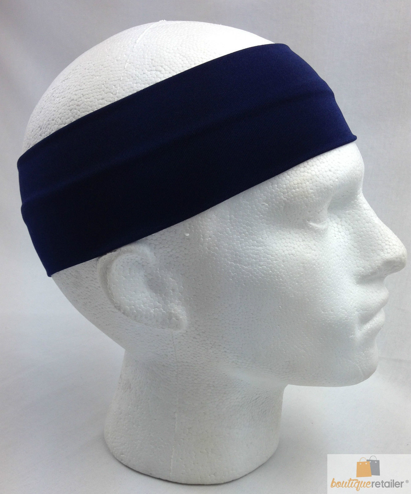 V563-14895-NAVYBLU-202502241630-00 PLAIN HEADBAND Elastic Stretch Sports Yoga Hair Band Unisex 8cm Wide Wrap - Navy Blue - Image 1