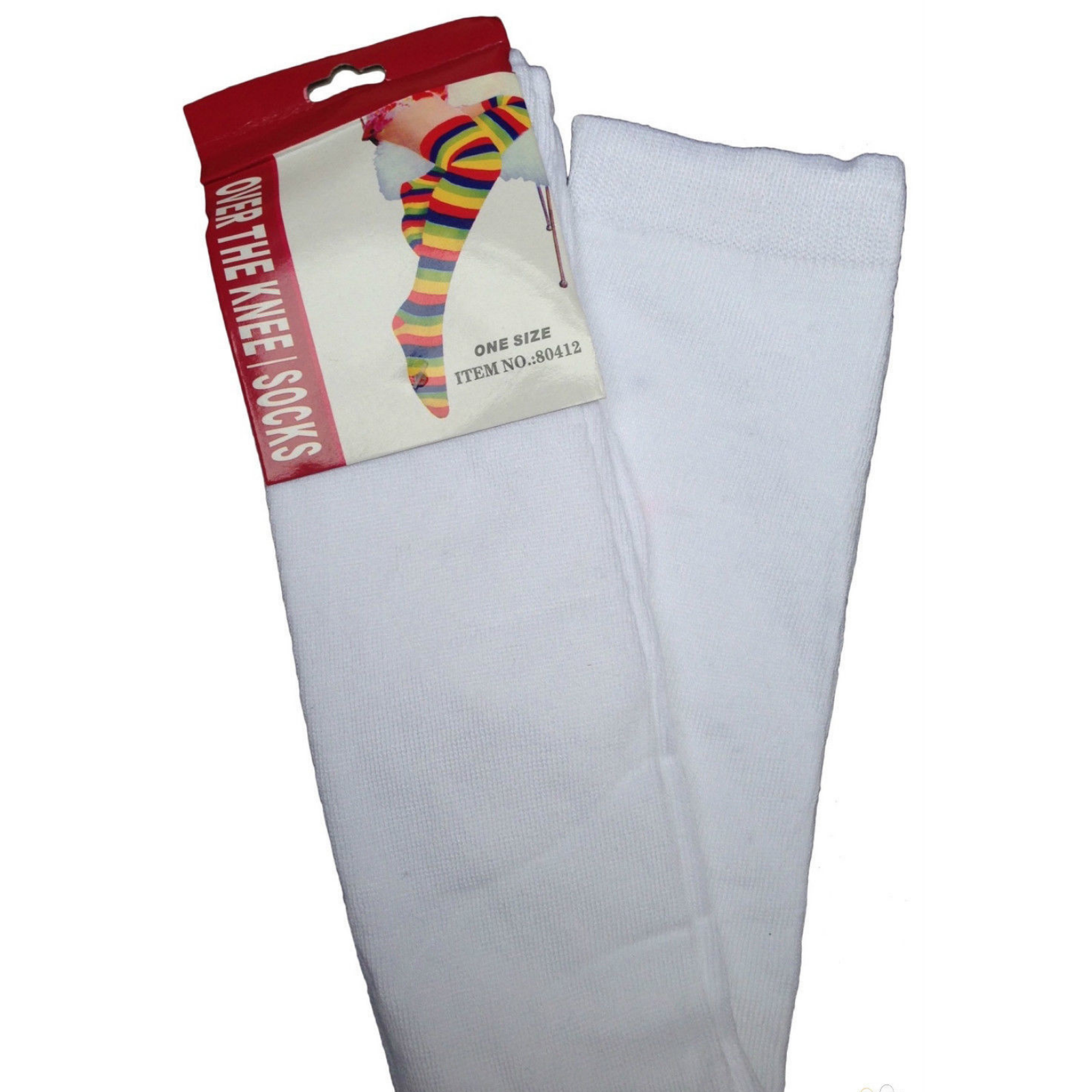 V563-15350-PLAINWHITE-184368-00 OVER THE KNEE SOCKS Plain Striped High Thigh Ladies Long Womens Stripey Stocking - Plain White - Image 1