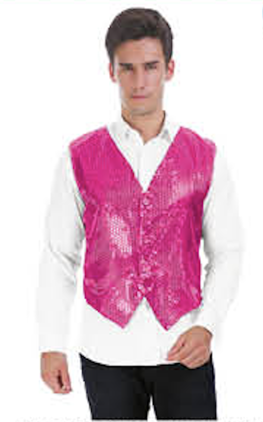 V563-17814-PINK-202503051830-00 Mens Premium SEQUIN VEST Waistcoat Dance Costume Disco Sparkle Deluxe - Pink - Image 1