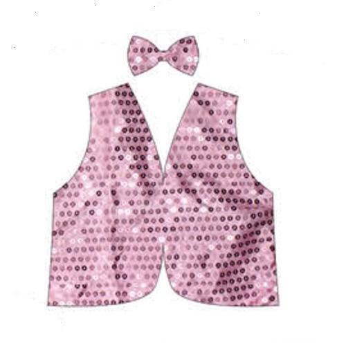 V563-17817-05-184796-00 Kids Sequin Vest Bow Tie Set Costume 80s Party Dress Up Waistcoat - Light Pink - Image 1